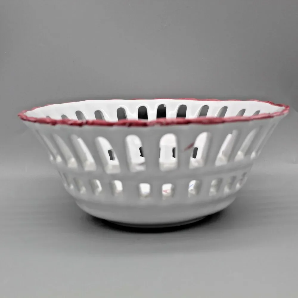 Hand Painted Ceramic Pottery Lattice Reticulated Bowl Dish Vintage RC & Cal